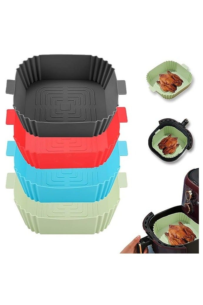 4 Pieces Silicone Air Fryer Liners Air Fryer Silicone Reusable Liners Square Food Safe Air Fryers Oven Accessories Replacement Of Flammable Parchment Liner Paper Silicone Baking Tray Pots - Image 1