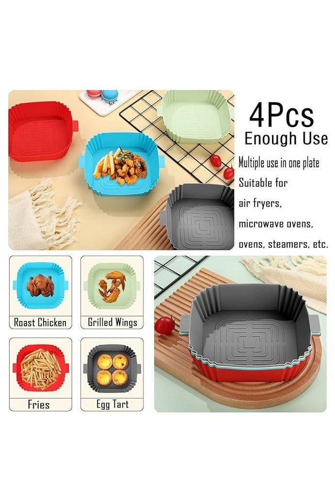 4 Pieces Silicone Air Fryer Liners Air Fryer Silicone Reusable Liners Square Food Safe Air Fryers Oven Accessories Replacement Of Flammable Parchment Liner Paper Silicone Baking Tray Pots - Image 3
