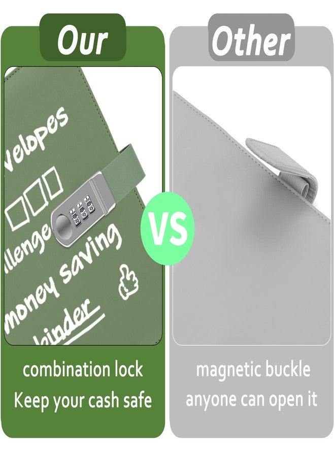 Antner 100 Envelopes Money Saving Challenge Binder with Lock, A5 Savings Binder Challenge Book Budget Planner with Cash Envelopes for Money Saving - Password Lock to Protect Cash Security, Olive Green - Image 3