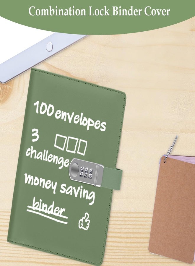 Antner 100 Envelopes Money Saving Challenge Binder with Lock, A5 Savings Binder Challenge Book Budget Planner with Cash Envelopes for Money Saving - Password Lock to Protect Cash Security, Olive Green - Image 2