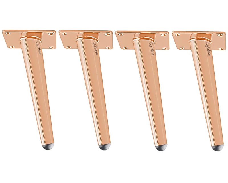 QZibeva Size 6 Inch Rose Gold Furniture Legs Set of 4 Oblique Furniture Legs Metal Chair Legs Modern Style Sofa Replacement Feet for Couch Bed Sofa Ottoman Cupboard Coffee Table Nightstand - Image 2