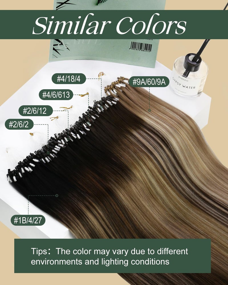 Ugeat Micro Link Hair Extensions Balayage for Thicker Ombre Light Brown Micro Beads Real Human Hair Extensions Platinum Blonde to Add Volume No Damage By Cold Fusion 20 Inch 50S 50G - Image 4