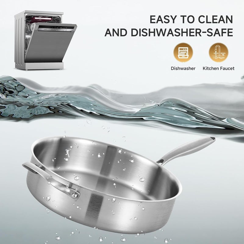 LOLYKITCH 5 Quarts Tri-Ply Stainless Steel Sauté Pan wih Lid, 12 Inch Deep Frying Pan,Jumbo Cooker,Induction Cooking Pan,Dishwasher and Oven Safe,Detachable Handle. - Image 5