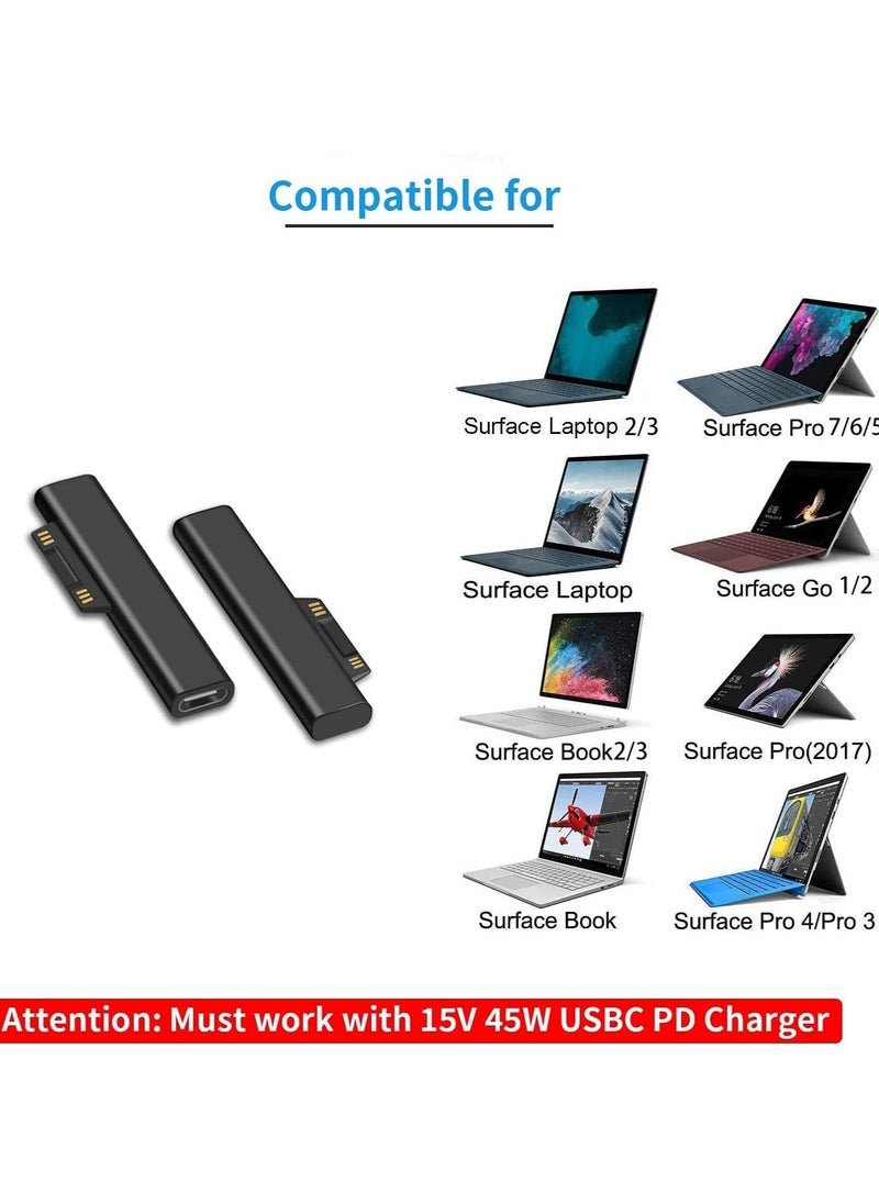 Connect to USB C Charging Connector, Compatible for Microsoft Surface Pro 7/6/5/4/3 Go 1/2 Surface Laptop 4/3/2/1, Works with 45W 15V3A USBC Power Supply and 3A USB-C Cable (2 Pcs)