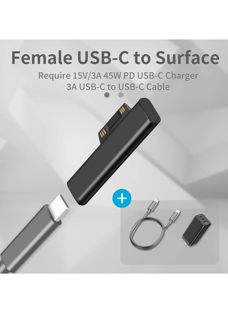 Connect to USB C Charging Connector, Compatible for Microsoft Surface Pro 7/6/5/4/3 Go 1/2 Surface Laptop 4/3/2/1, Works with 45W 15V3A USBC Power Supply and 3A USB-C Cable (2 Pcs)