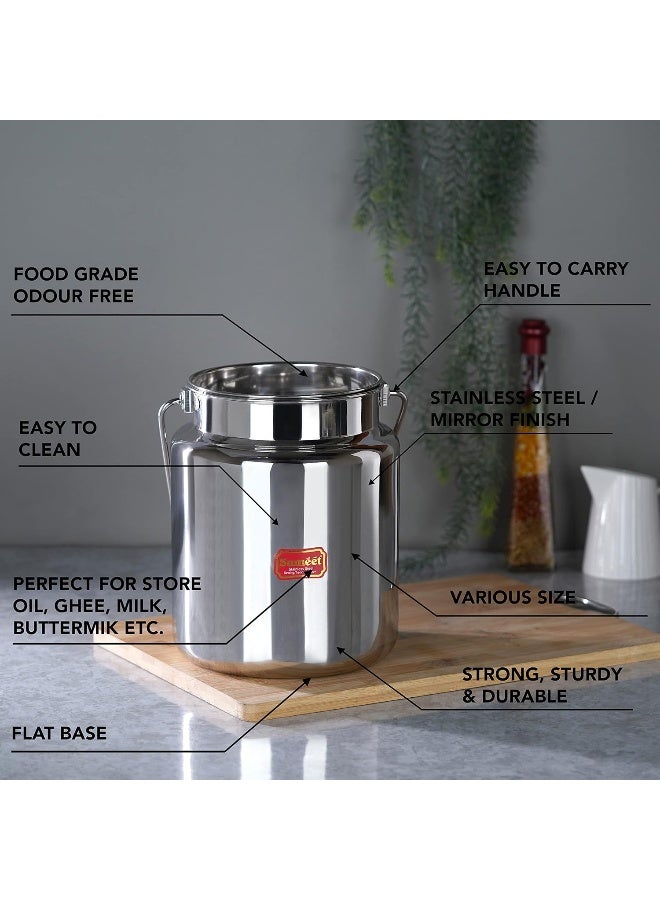 Sumeet Akhand Jointless Oil Can/Milk Can – 2L, Premium Stainless Steel, Rust-Proof, Glossy Finish, Leak-Proof Inner Lid, Durable & Easy to Clean for Storing Milk, Oil & Ghee - Image 2