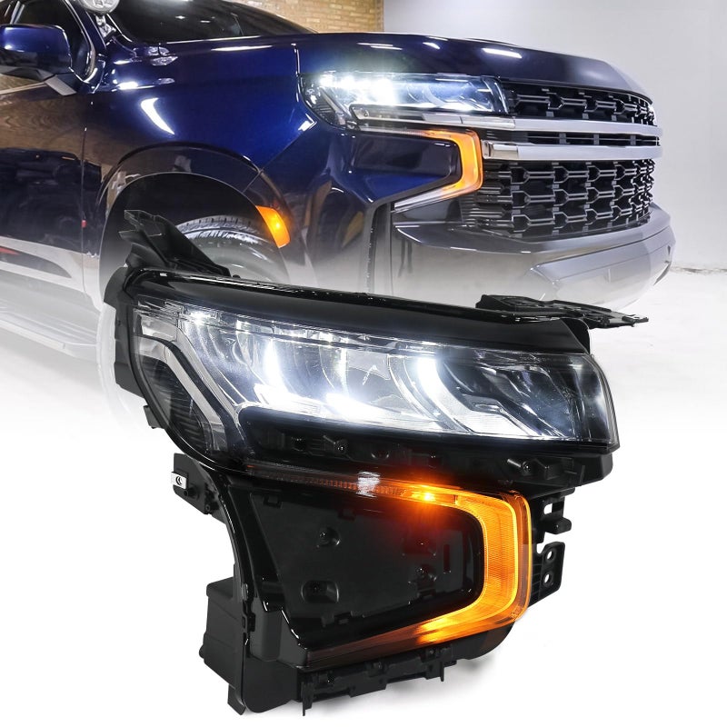 مصباح أمامي هوراي مناسب لسيارة شيفروليه تاهو إصدار الشرطة PPV 2021 2022 2023 الجانب الأيمن LEDHalogen Switchback