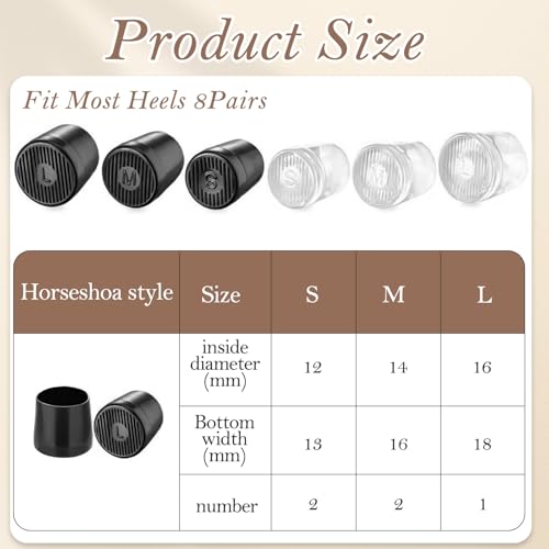 CoolShef 10 Pairs Heel Cap for Stilettos – Non-Slip, Noise Reducing High Heel Protector for Women, Replacement Heel Cover for Wedding, Grass, Gravel & Outdoor Events-3 Size (S,M,L) - Image 2