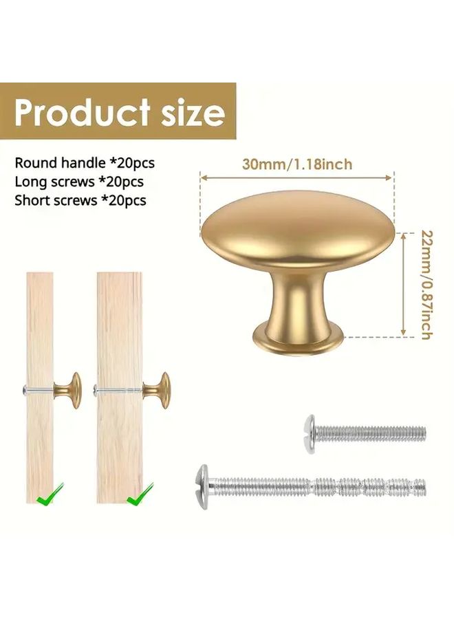 20 مقبض خزانة ذهبي مقاوم للصدأ من سبائك الزنك دائري مع براغي - مجموعة واحدة - Image 2