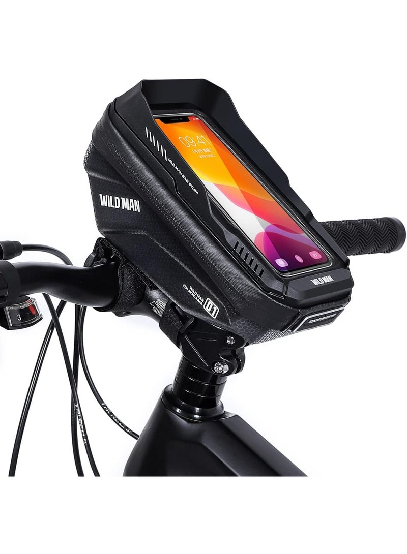 WILD MAN Touch Screen Bike Handlebar Bag Waterproof Front Frame Top Tube Bicycle Pouch Large Capacity Cycling Front Storage Bag for 6.7in Large Screen - Image 1