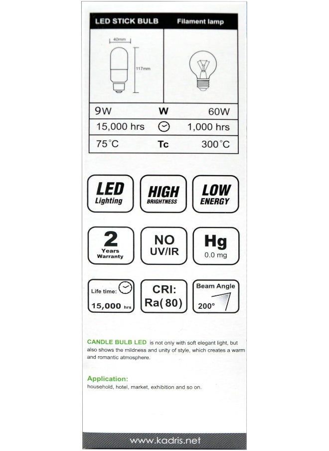 KADRIS LED Stick Bulb 9W LA-2123, 6500K Cool Daylight (White), Power Saving Plastic-coated Aluminum,C220-240V 50-60HZ, E27 Base 9W=60W 950 LUMEN, ESMA Approved With One Year Warranty  - Image 3