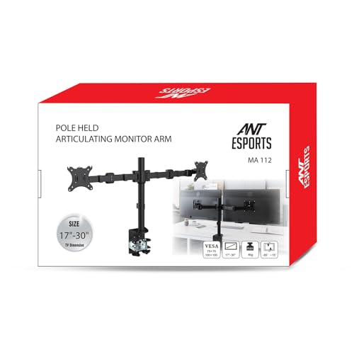 Ant Esports MA112 Dual Arm Articulating Monitor Desk Mount, Fully Adjustable Steel Stand with C-Clamp Grommet Base,VESA,Swivel, Rotation, Tilt and Height Adjustment, Holds 2 Screens up to 30"-Black - Image 3