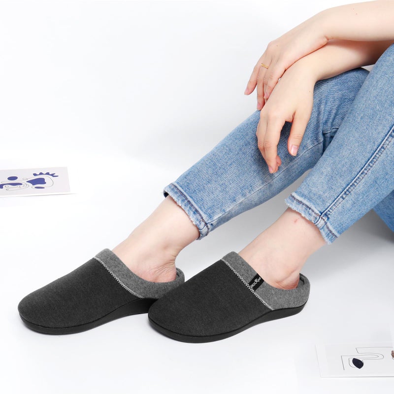 ERGOfoot Orthotic Slippers with Arch Support, Ideal for Plantar Fasciitis, Flat Feet, Heel Pain Relief, Slip on Clog Indoor Outdoor House Shoes with Anti-Skid Rubber Sole/Gray - Image 2