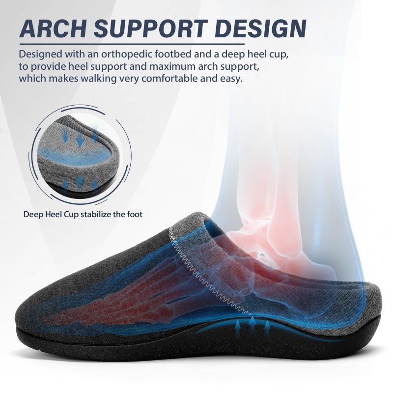 ERGOfoot Orthotic Slippers with Arch Support, Ideal for Plantar Fasciitis, Flat Feet, Heel Pain Relief, Slip on Clog Indoor Outdoor House Shoes with Anti-Skid Rubber Sole/Gray - Image 3