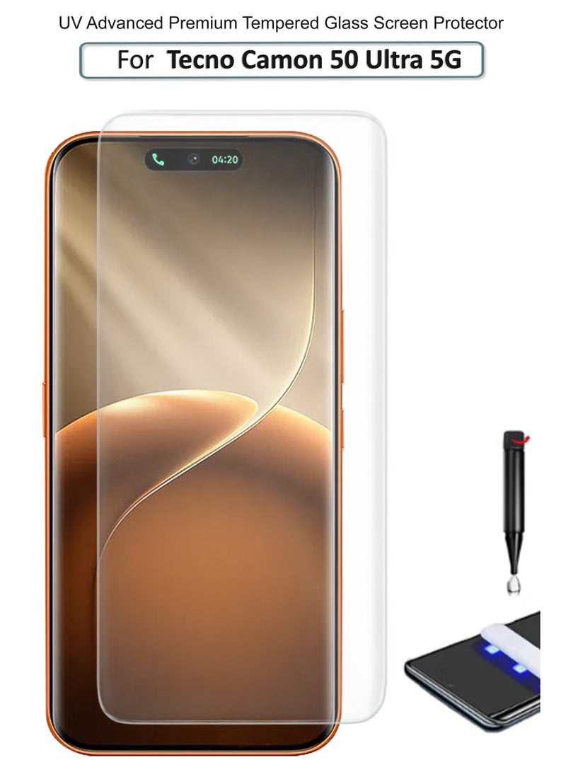 REWO Tecno Camon 50 Ultra - UV Advanced Premium Tempered Glass Screen Protector Guard , Full Adhesive UV Curved Case Friendly HD Clarity With Installation Kit - Image 1