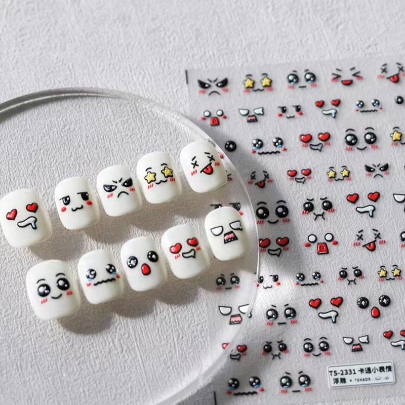 Dedyel Smile Nail Art Stickers Cute Nail Stickers Cartoon Nail Stickers 5D Embossed Smile Face Nail Stickers Kawaii SelfAdhesive Nail Stickers for Women Girls Kids Nail Art Decoration