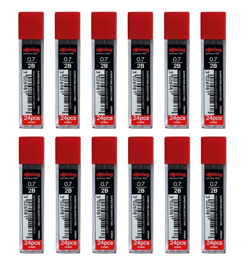 Rotring رسم 0.7 مم 2B رصاص بوليمر سوبر - 288 رصاص - علبة من 12 أنبوب - إعادة تعبئة لأقلام الرصاص الميكانيكية - Image 1