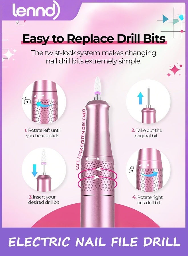 LENND 40000RPM Electric Nail File Drill Professional Kit, Drill Machine with LCD Display, Manicure Pedicure Polishing Acrylic Gel Nail Grinder for Salon, Home Use - Image 2