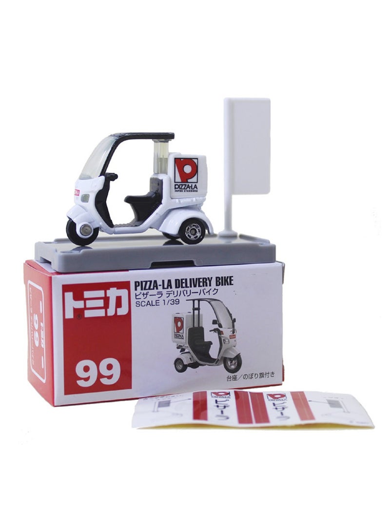 Genuine Alloy Model No. 99 White Pizza Takeaway Three-Wheeled Motorcycle Children's Toy Collection Birthday Gift