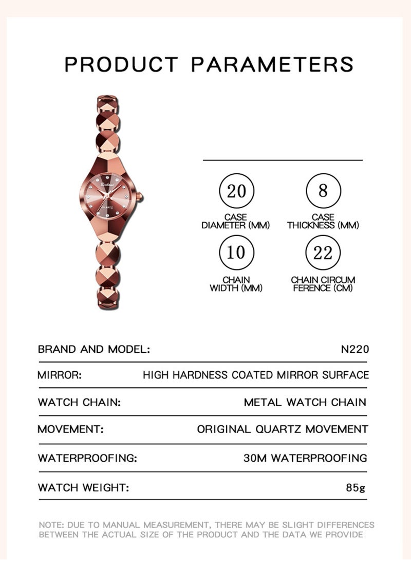 بينبوند ساعة نسائية مقاومة للماء كوارتز تناظرية مع سوار - ذهبي وردي - Image 5