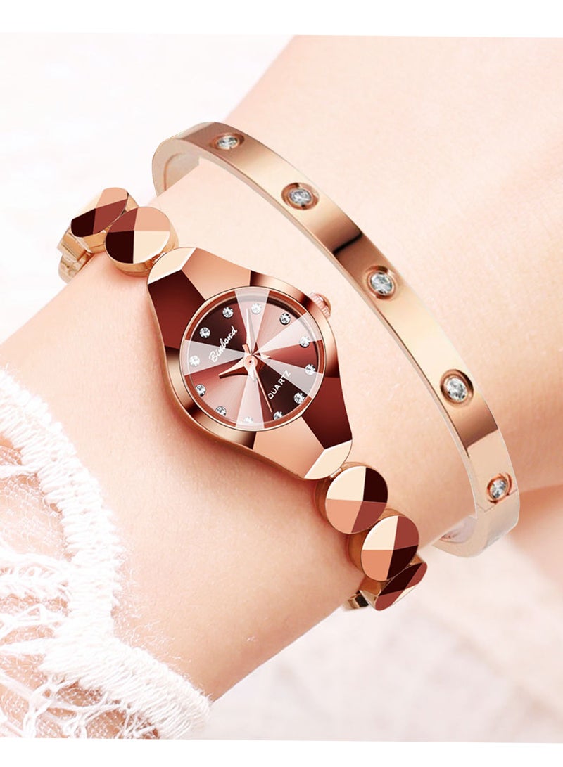 بينبوند ساعة نسائية مقاومة للماء كوارتز تناظرية مع سوار - ذهبي وردي - Image 1