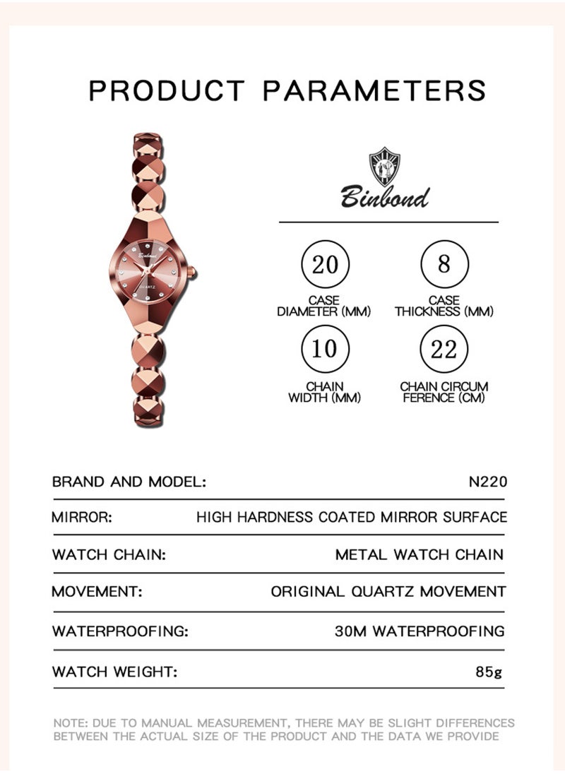 BINBOND - Women's Water Resistant Quartz Analog Watch with Bracelet - Rose Gold - Image 1