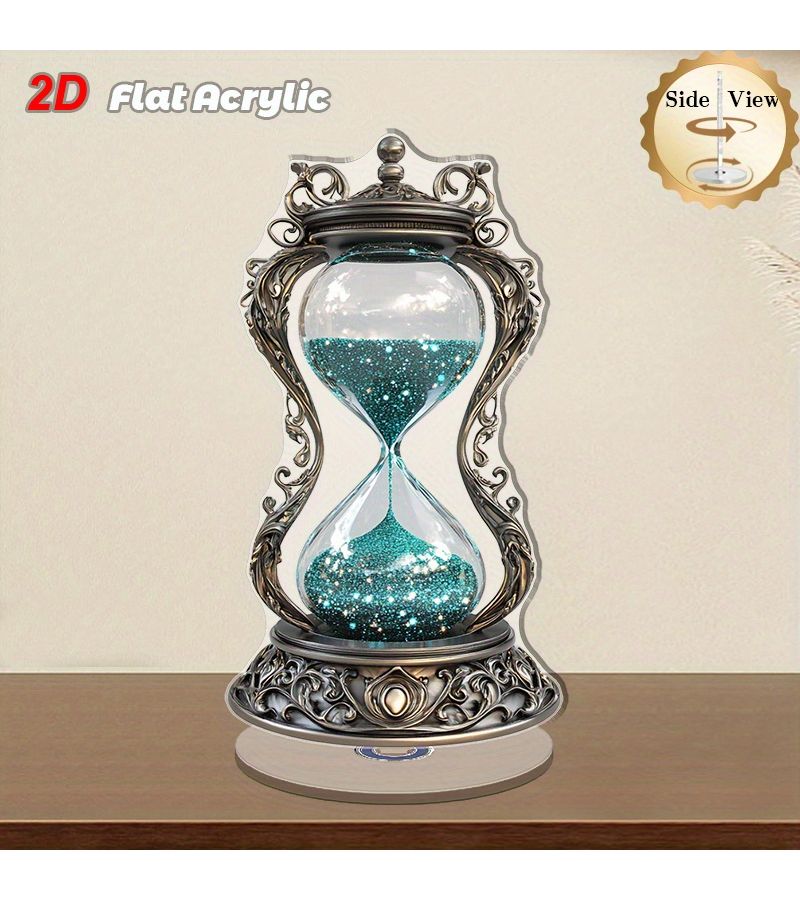 حامل زينة دوار ثنائي الأبعاد لساعة رملية أكريليك على الطاولة، تصميم رملي متدفق أنيق باللون الرمادي المخضر، لا يحتاج إلى مصدر طاقة، جو أنيق للمنزل والمكتب، هدية احتفالية لأربعة فصول. - Image 5