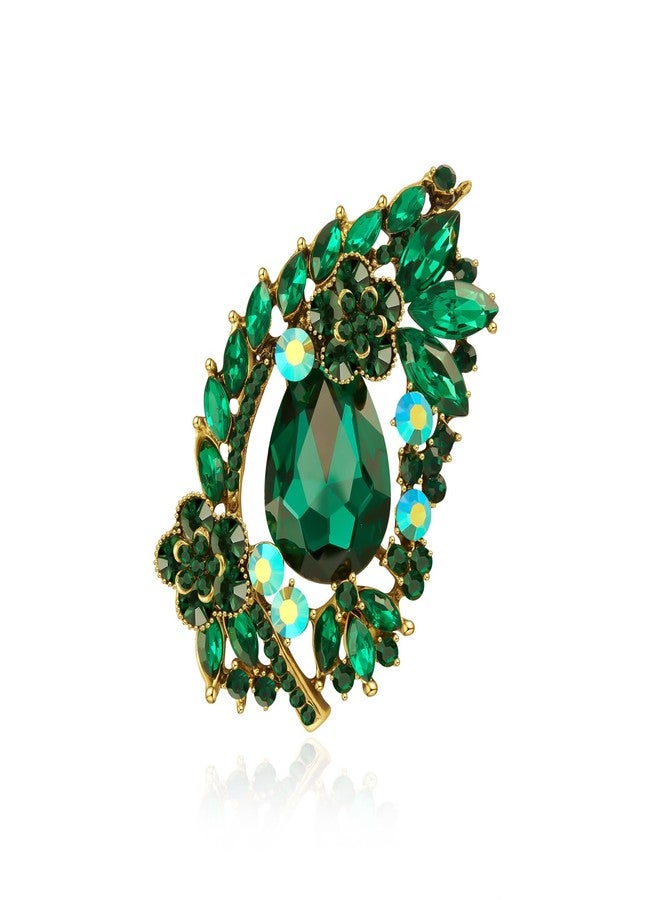 YOQUCOL Green Rhinestone Crystal Brooches and Pins for Women Vintage Flower Brooch Dress Hat Sweater Shawl Decoration - Image 1
