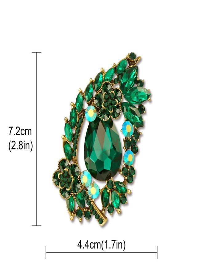 YOQUCOL Green Rhinestone Crystal Brooches and Pins for Women Vintage Flower Brooch Dress Hat Sweater Shawl Decoration - Image 2