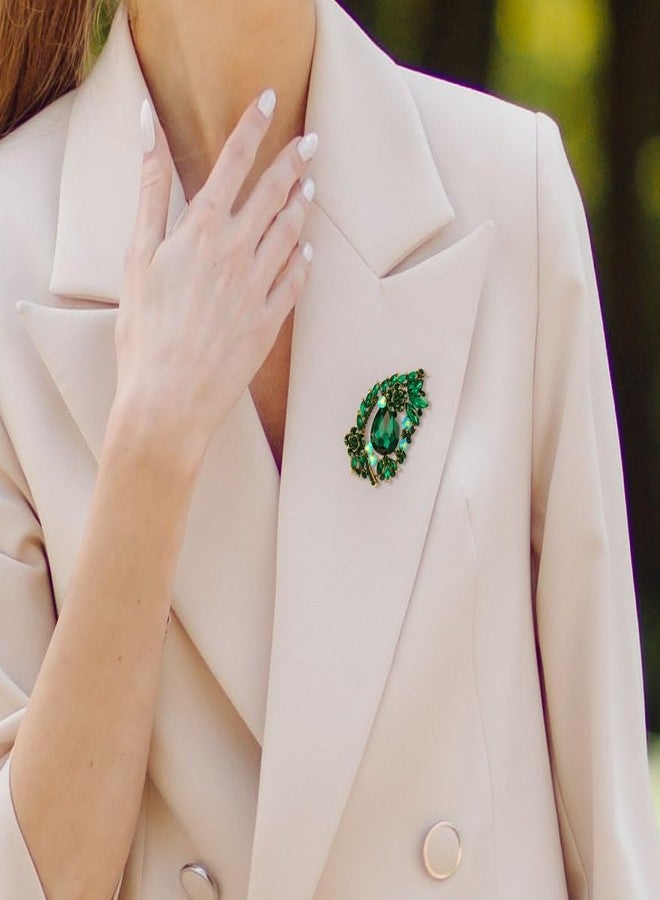 YOQUCOL Green Rhinestone Crystal Brooches and Pins for Women Vintage Flower Brooch Dress Hat Sweater Shawl Decoration - Image 3