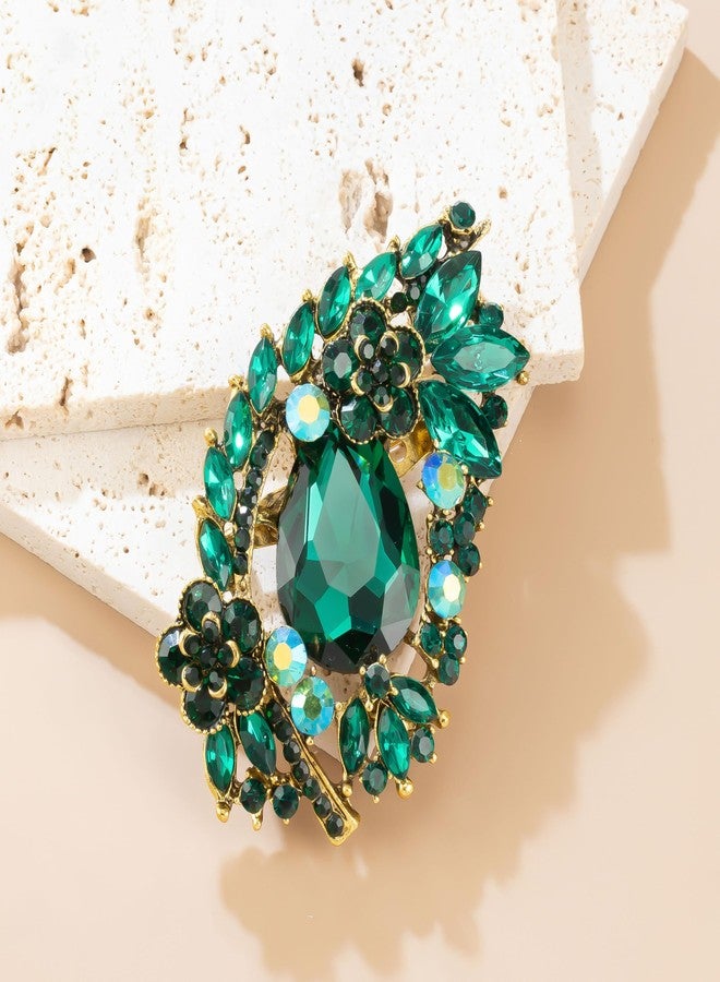 YOQUCOL Green Rhinestone Crystal Brooches and Pins for Women Vintage Flower Brooch Dress Hat Sweater Shawl Decoration - Image 4