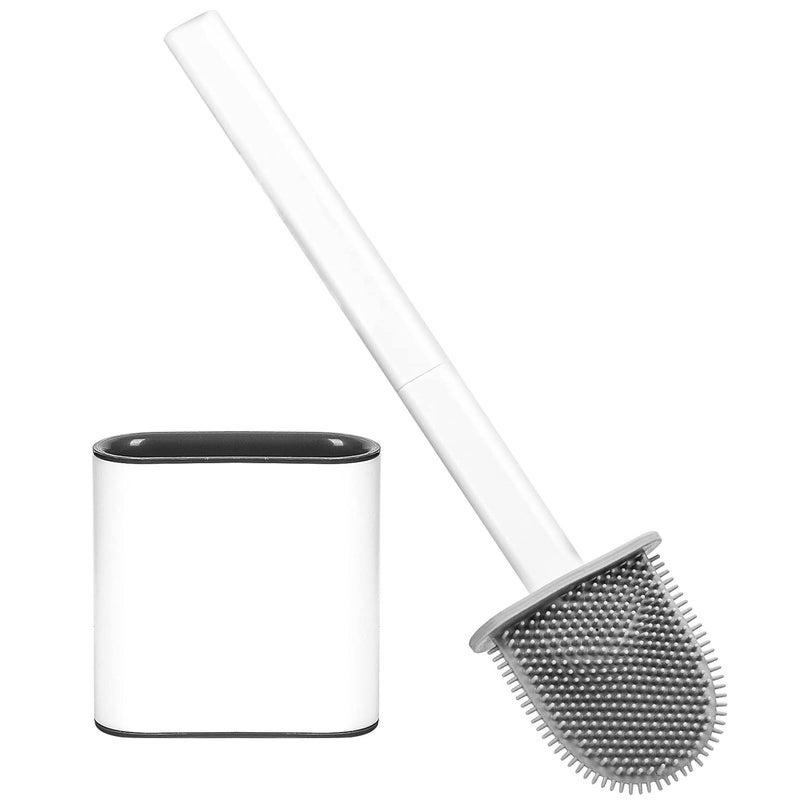 DREHOTRY Toilet Brush with Holder | Slim Flex Silicone Bristles, No-Slip Long Handle | Hard Plastic Holder, Ideal for Bathroom, Kitchen, Tiles Cleaning | Pack of 1 - Image 1