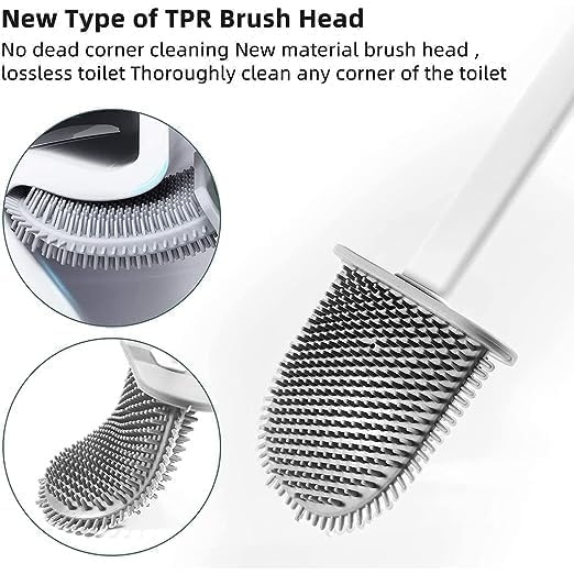 DREHOTRY Toilet Brush with Holder | Slim Flex Silicone Bristles, No-Slip Long Handle | Hard Plastic Holder, Ideal for Bathroom, Kitchen, Tiles Cleaning | Pack of 1 - Image 5