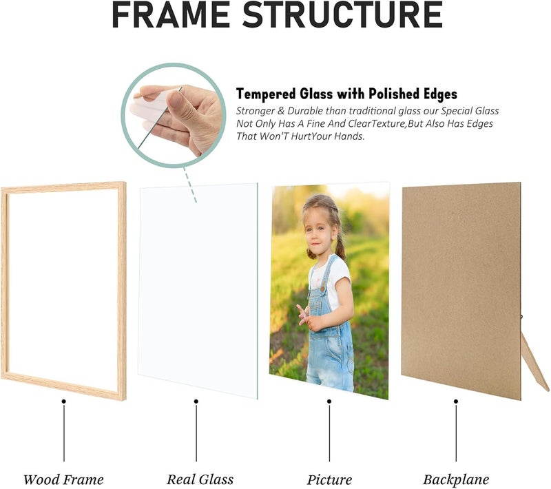 ATOBART 8x10 Eiche Naturholz Fotorahmen, 6-Pack Bilderrahmen Real Glass Front Wand Hängende Galerie für Wand und Tabletop Display, Satz von 6 - Image 2