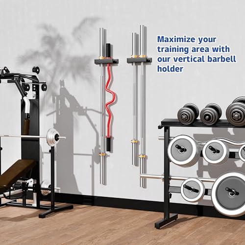 MIUONO Barbell Holder, Wall Mount Barbell Storage Hanger for Vertical Barbell Wall Rack, Garage Gym Olympic Bar Holder, Fits Under 40 mm Bar in Size, 2 Pack - Image 3