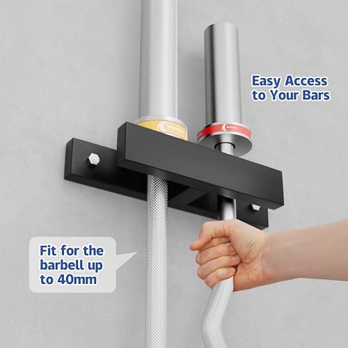 MIUONO Barbell Holder, Wall Mount Barbell Storage Hanger for Vertical Barbell Wall Rack, Garage Gym Olympic Bar Holder, Fits Under 40 mm Bar in Size, 2 Pack - Image 2