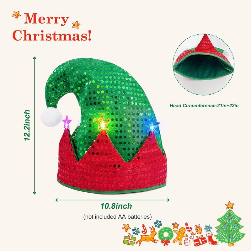 Felt Elf Bell Christmas Five-pointed Star with Light Elf Christmas Hat New Year Party Dress Up Accessories Color - Image 3