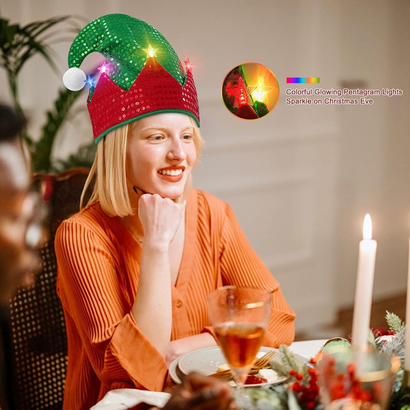 Felt Elf Bell Christmas Five-pointed Star with Light Elf Christmas Hat New Year Party Dress Up Accessories Color - Image 4