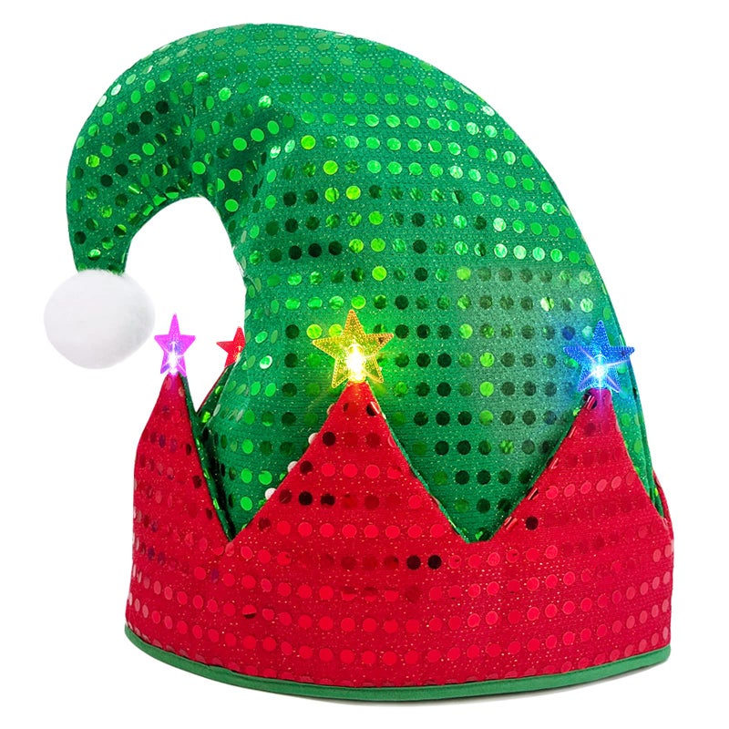 Felt Elf Bell Christmas Five-pointed Star with Light Elf Christmas Hat New Year Party Dress Up Accessories Color - Image 1