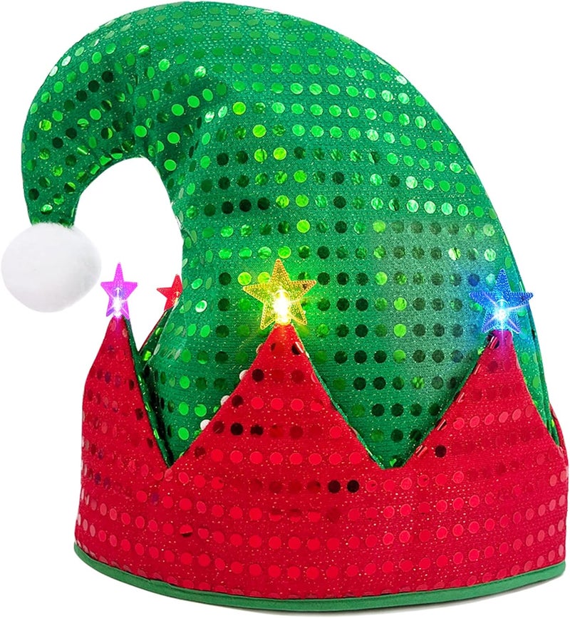 Felt Elf Bell Christmas Five-pointed Star with Light Elf Christmas Hat New Year Party Dress Up Accessories Color - Image 2