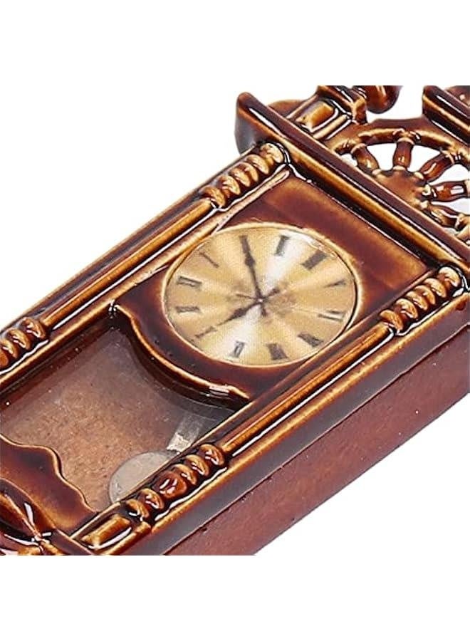 إكسسوارات ديكور منزل الدمى، ساعة حائط عتيقة من الخشب والمعدن بنسبة 1:12، ساعة حائط أنيقة، أثاث ديكور منزل الدمى - Image 3
