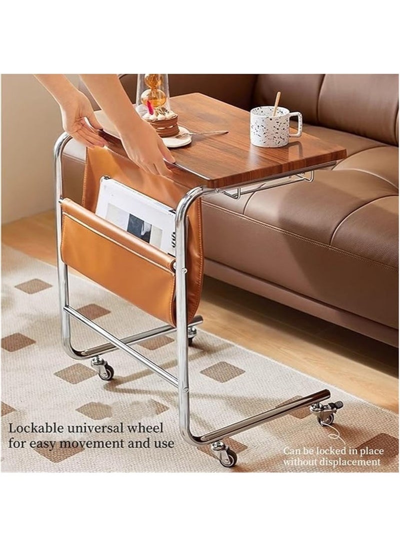 أبوستيم طاولة جانبية أنيقة عالية الجودة، طاولة قهوة بجانب السرير مع عجلات، طاولة متحركة، تخزين جلدي، بجانب السرير، درج غائر، مناسبة جدًا للمنزل (أبيض) - Image 3