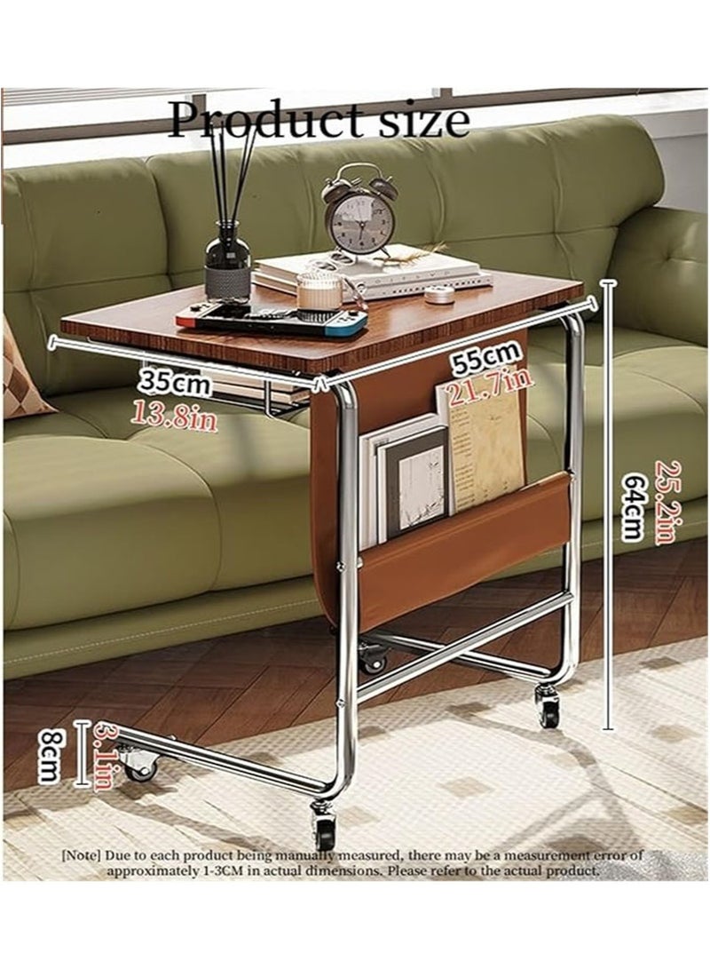 أبوستيم طاولة جانبية أنيقة عالية الجودة، طاولة قهوة بجانب السرير مع عجلات، طاولة متحركة، تخزين جلدي، بجانب السرير، درج غائر، مناسبة جدًا للمنزل (أبيض) - Image 2