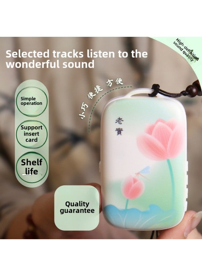 Portable MP3 Player Pendant Music Machine Halter Neck Listening Device Compact Speaker Elderly Singing Machine Motorcycle Electr-Body Color:S86 Color Picture Lotus-Memory Capacity:Built-in 38 Songs + 108 Insert Cards  - Image 1