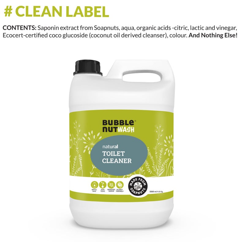 BubbleNut Wash Toilet Bowl Cleaner Liquid - Natural, Organic, Septic Safe, Fumes free, Biodegradable, Remover of Limescale, Yellow Stain from Hard Water, Descaler, For Home and Office (5 Lits) - Image 5