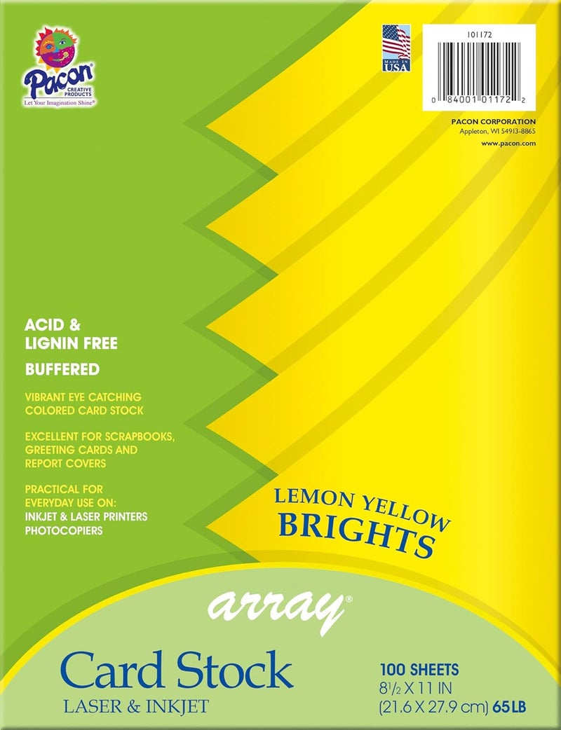 Pacon Card Stock, Lemon Yellow, 8-1/2" x 11", 100 Sheets - Image 1