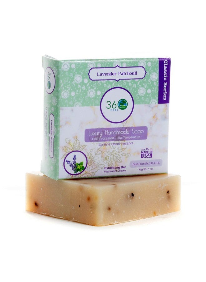 360Feel - Lavender Patchouli Soap 5Oz Castile Handmade Soap Bar Refreshing Earthy With Peppermint Leaves Skin Scrub Exfoliation Man Soapessential Oils Gift Ready - Image 1