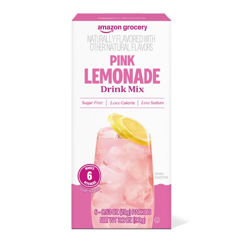 Amazon Grocery, Pink Lemonade Drink Mix Singles, 3.2 Oz, 6 Ct (Previously Happy Belly, Packaging May Vary) - Image 1