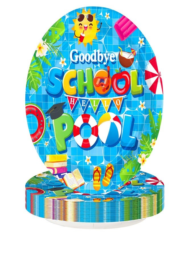 Grencian 50Pcs Goodbye School Hello Pool Party Decorations Last Day of School's Pool Paper Plates 9" Disposable Summer Class End of School Year Party Decorations for Graduation Preschool Vacation Supplies - Image 1