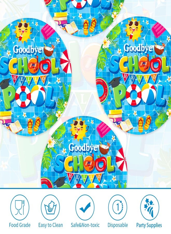 Grencian 50Pcs Goodbye School Hello Pool Party Decorations Last Day of School's Pool Paper Plates 9" Disposable Summer Class End of School Year Party Decorations for Graduation Preschool Vacation Supplies - Image 3